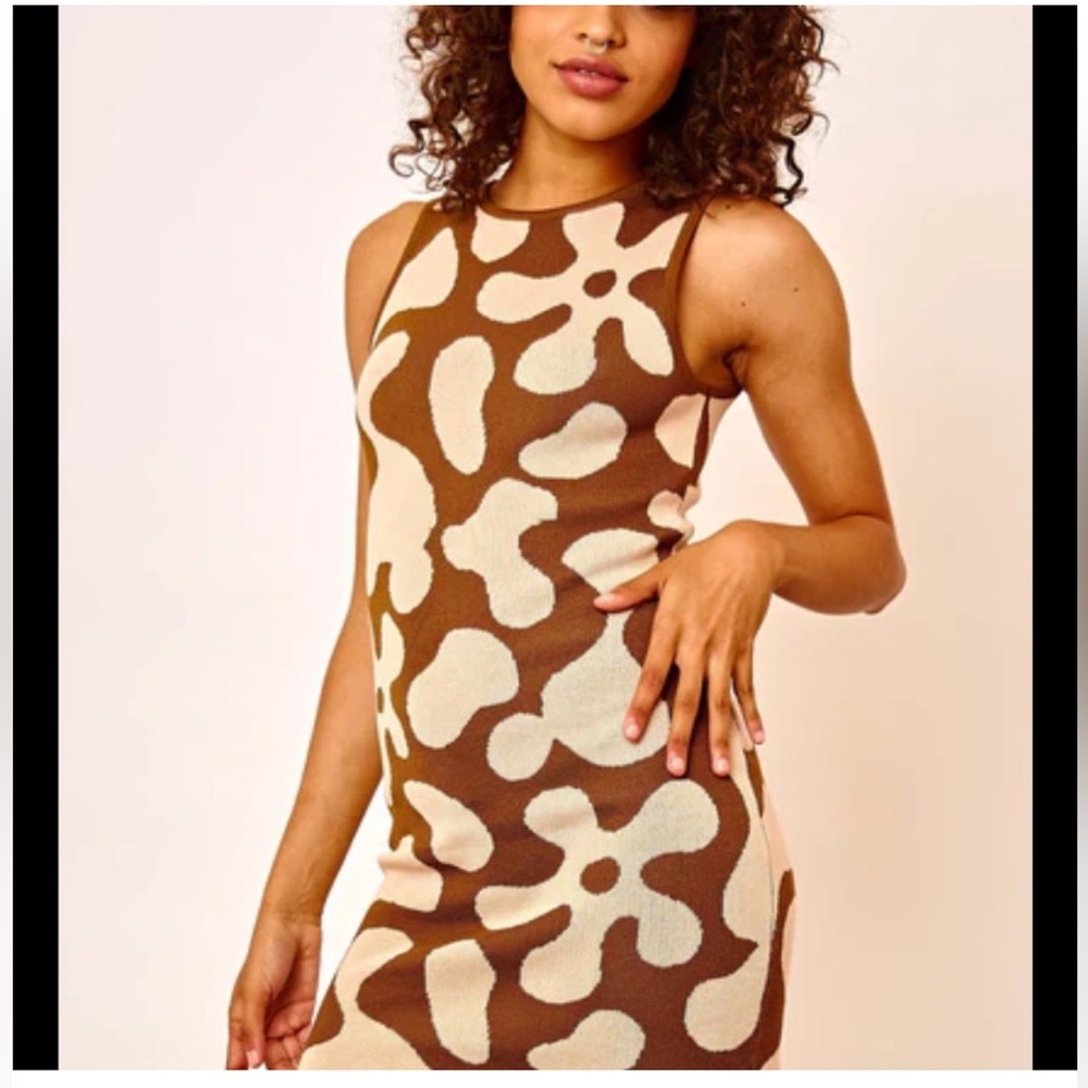 Brown and Cream Sleeveless Dress